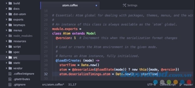 Giao diện chính của ứng dụng hỗ trợ lập trình Atom cho máy tính