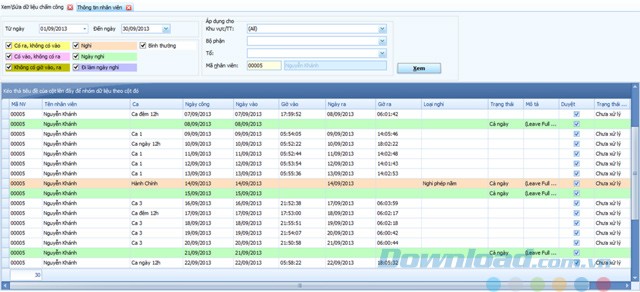 Sửa dữ liệu chấm công