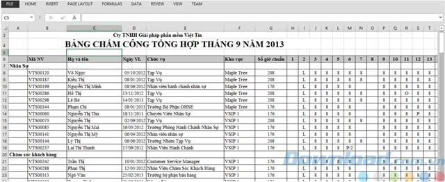 Bảng chấm công nhân viên