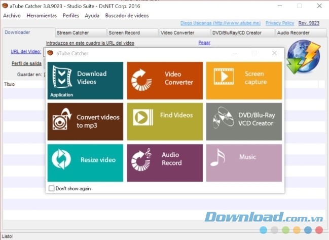 Giao diện chính của aTube Catcher