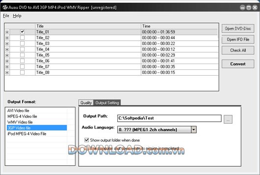 AUAU DVD to AVI 3GP MP4 iPod WMV Ripper