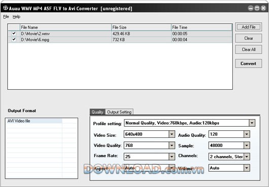 AUAU WMV MP4 ASF FLV to AVI Converter