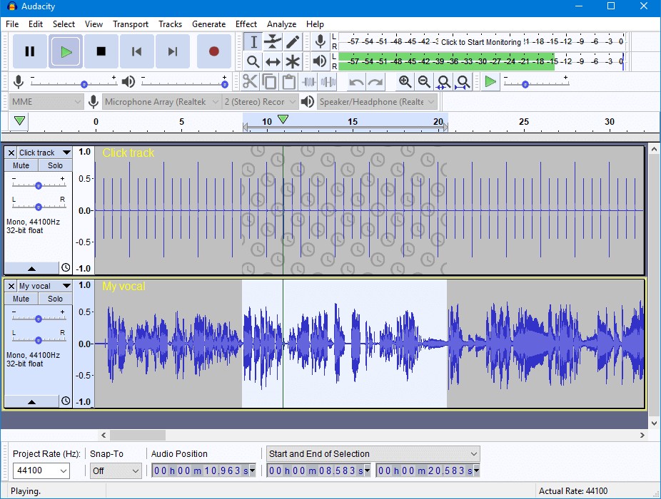 Audacity mặc định theme màu sáng