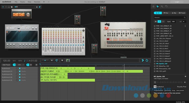 Giao diện ứng dụng mix nhạc Audiotool