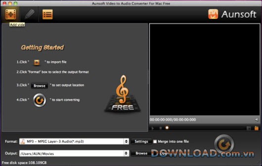 Aunsoft Video to Audio Converter Free For Mac
