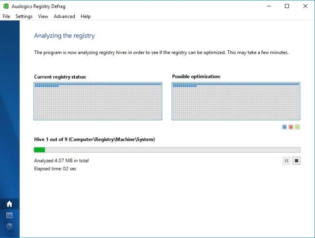 Giao diện Auslogics Registry Defrag