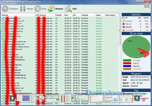 Thống kê tiến độ gửi Email