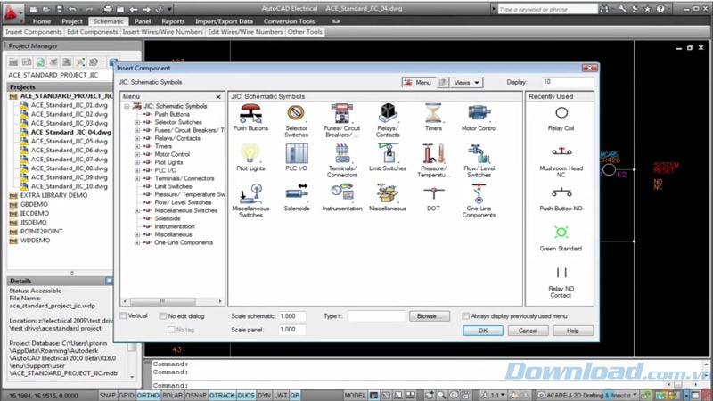 Chọn các thành phần từ thư viện