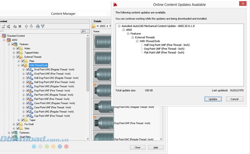 Cập nhật Standard Parts trực tiếp trong AutoCAD Mechanical