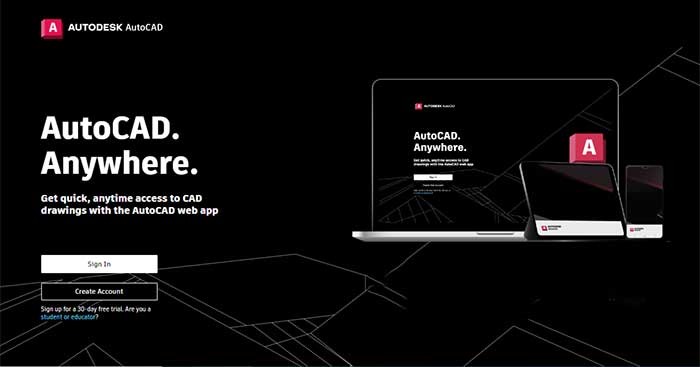 AutoCAD Online không yêu cầu cài đặt, chỉ cần truy cập trên trình duyệt web