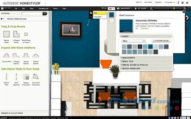 Giao diện chính của phần mềm thiết kế nội thất Autodesk Homestyler