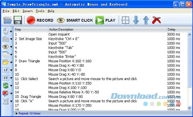 Giao diện chính của phần mềm Automatic Mouse and Keyboard