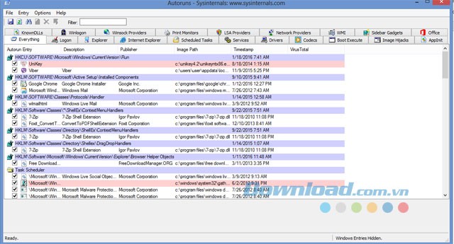 Giao diện phần mềm Autoruns