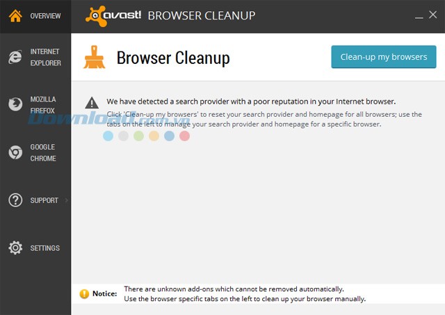 Giao diện của Avast Browser Cleanup