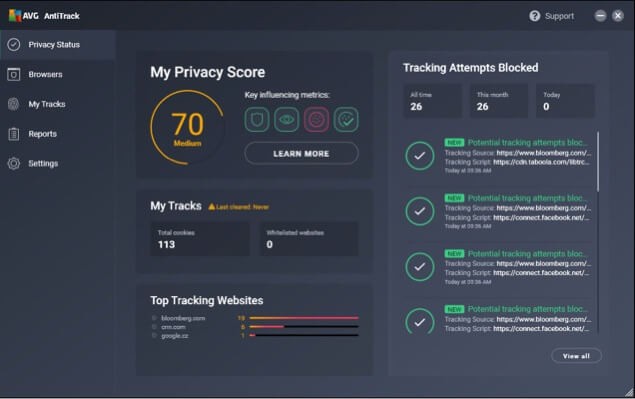 Giao diện AVG AntiTrack