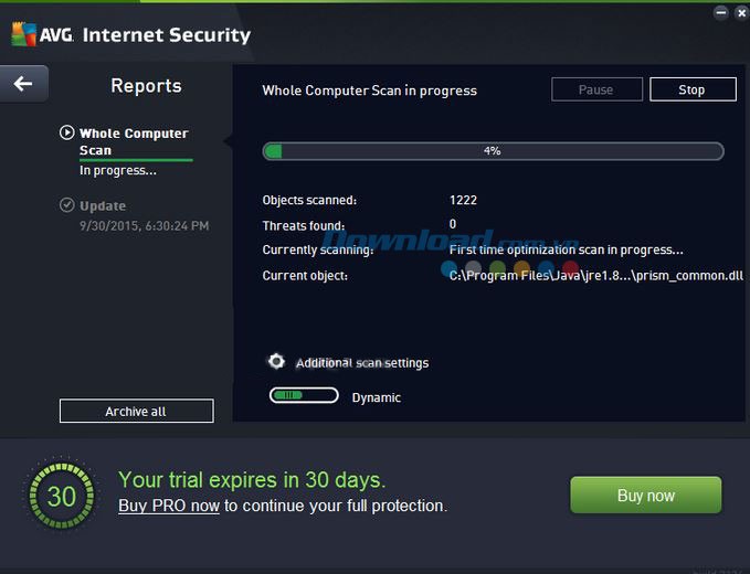 Quá trình quét virus của AVG Protection Free