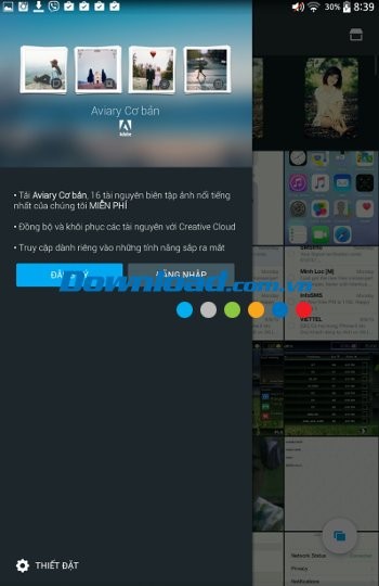 Menu ứng dụng Aviary
