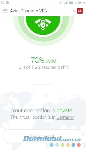 Giao diện ứng dụng Avira Phantom VPN