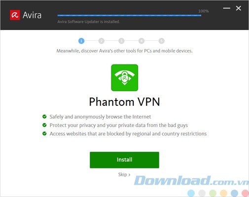 Quá trình cài đặt Avira Software Updater