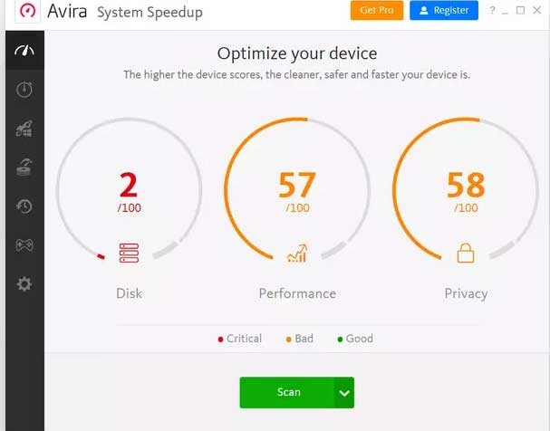Giao diện trực quan của Avira System Speedup