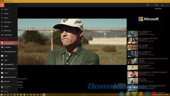 Giao diện ứng dụng xem video Awesome Tube