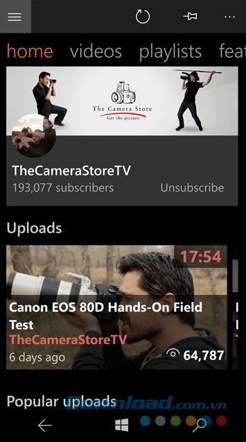 Hình ảnh trang Home của ứng dụng