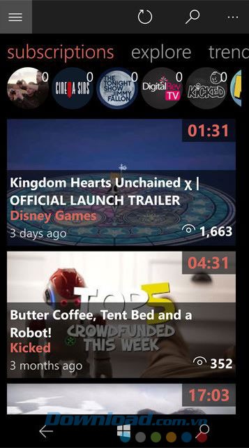 Danh sách các kênh được theo dõi