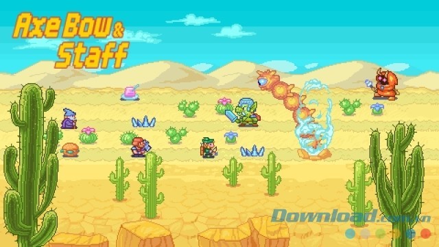 Điều khiển các nhân vật ngộ nghĩnh trong game hành động nhập vai Axe, Bow & Staff cho máy tính, Mac và Linux