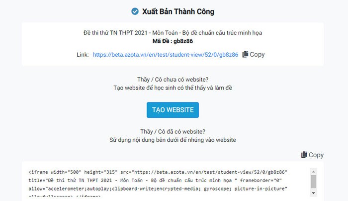 Gửi đề thi qua zalo, facebook, tạo website riêng để lưu trữ đề thi