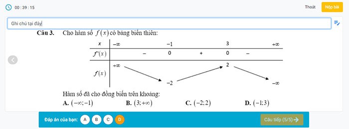 Giao diện làm bài đơn giản, đảo câu, ghi chú câu hỏi