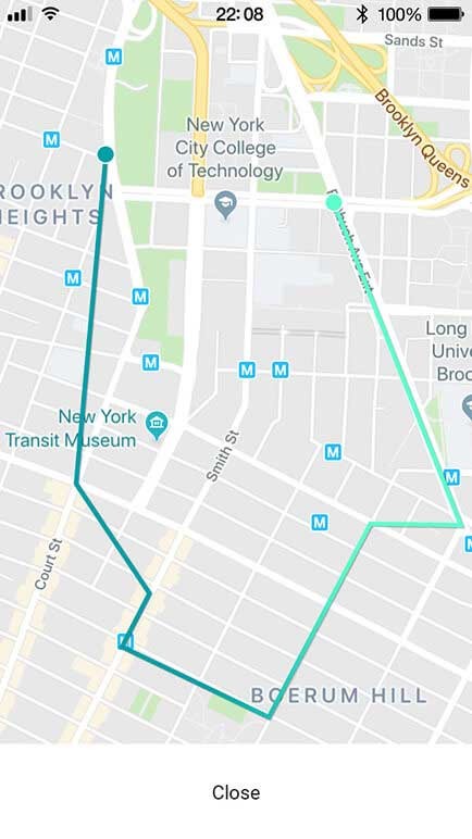 Bản đồ hiển thị tuyến đường bạn đi được trong ngày