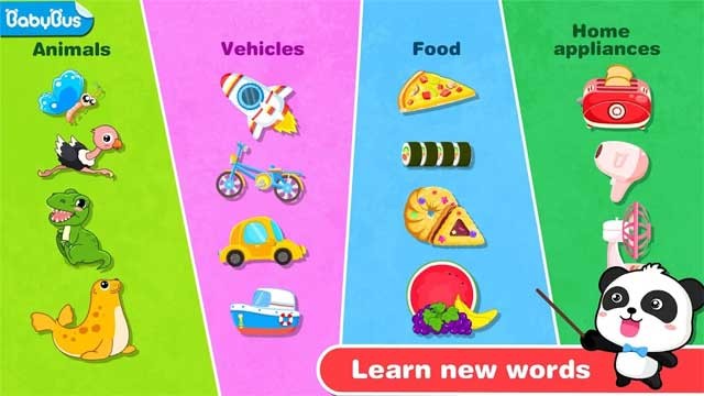Game Baby Panda’s First Words cho Android có 4 chủ đề để bé học các từ vựng tiếng Anh đơn giản