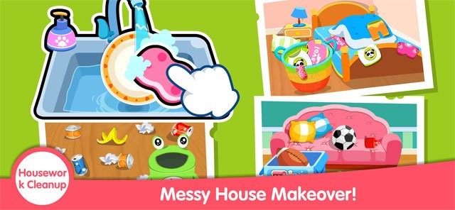 Dọn dẹp nhà cửa thật gọn gàng, sạch sẽ trong Baby Panda's Good Habits