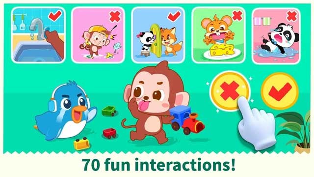 Baby Panda's Care: Safety & Habits có 70 hoạt động tương tác để bé khám phá