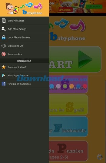 Menu ứng dụng Baby Phone Games