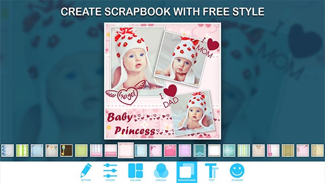 Trang trí ảnh sáng tạo và không giới hạn với sticker, text... trong Baby Pics Baby Collage