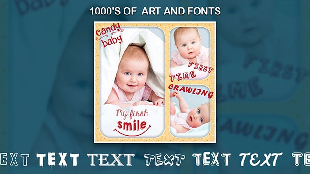 Chèn chữ vào ảnh với hàng nghìn kiểu font và artwork trong Baby Collage