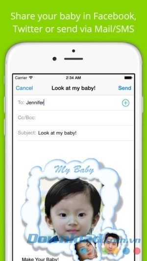 BabyMaker cho iOS chia sẻ ảnh lên mạng xã hội