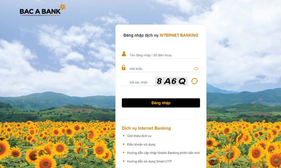 Giao diện đăng nhập tài khoản BAC A BANK Internet Banking