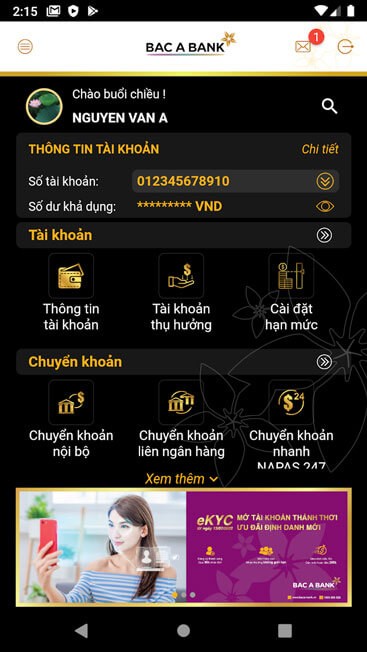Trang chủ BAC A BANK Mobile Banking