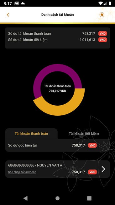 Quản lý tài khoản BAC A BANK Mobile Banking