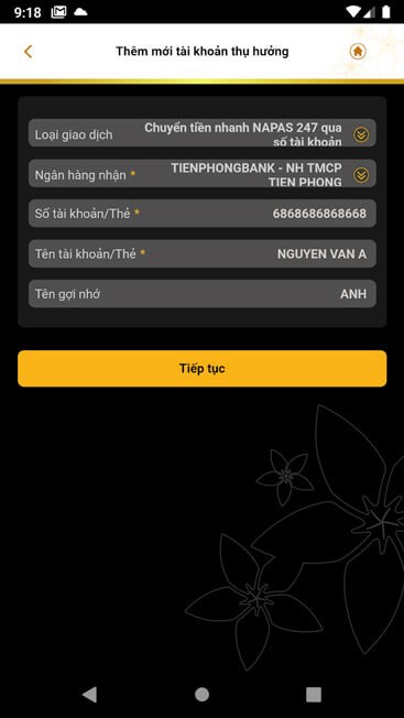 Tài khoản hưởng thụ trên BAC A BANK Mobile Banking