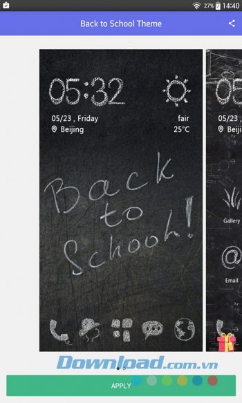 Giao diện cài đặt chủ đề Back to School Theme trên Android