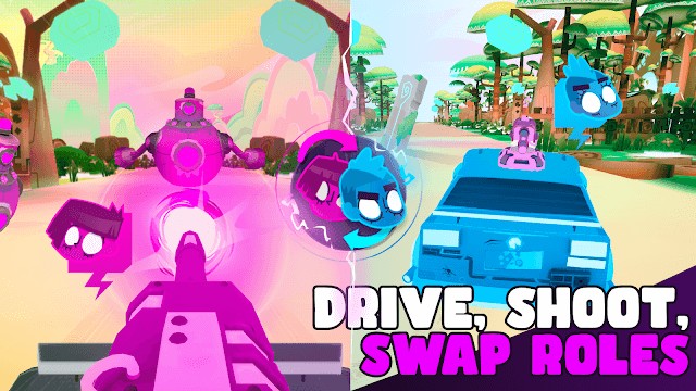 Lái xe, bắn súng để tiêu diệt robot, dọn đường để tiến lên