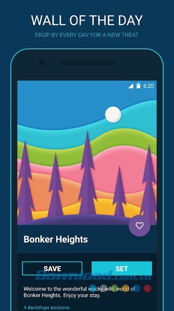 Các tùy chọn với hình nền của Backdrops for Android