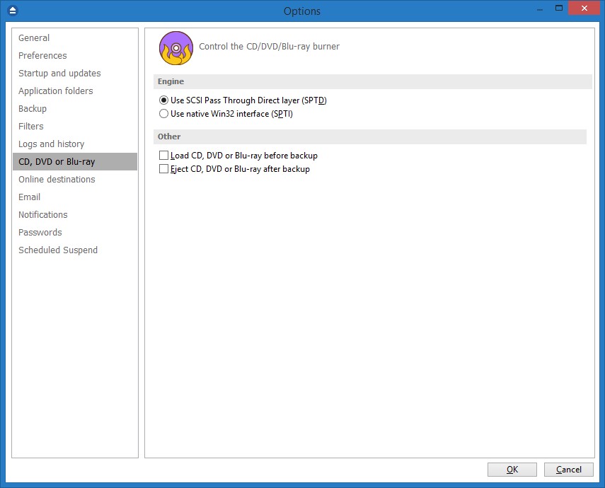 Sao lưu trực tiếp vào CD, DVD hoặc ổ Blu-ray