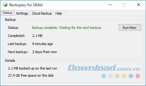Giao diện chính của Backupery