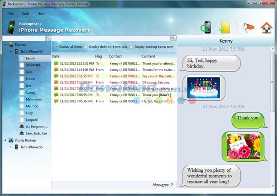 Backuptrans iPhone Message Recovery