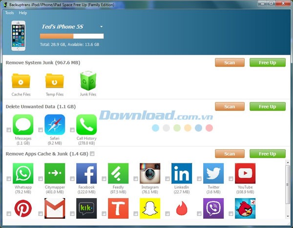 Backuptrans iPod/iPhone/iPad Space Free Up