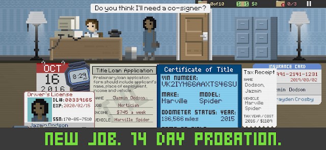 Bạn có 14 ngày thử việc ở vị trí nhân viên cho vay thế chấp trong game Bad Credit? No Problem!